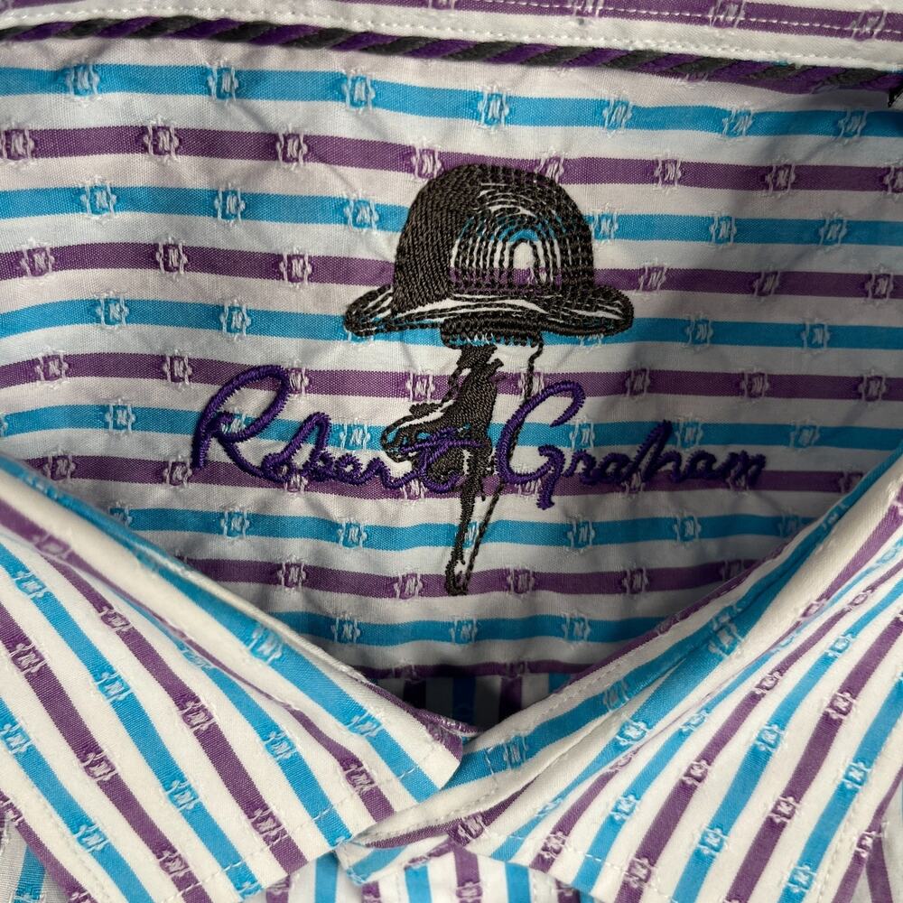 Robert Graham Shirt XXL Classic Fit Colorful Striped Button Up Short Sleeve Mens - Picture 4 of 9